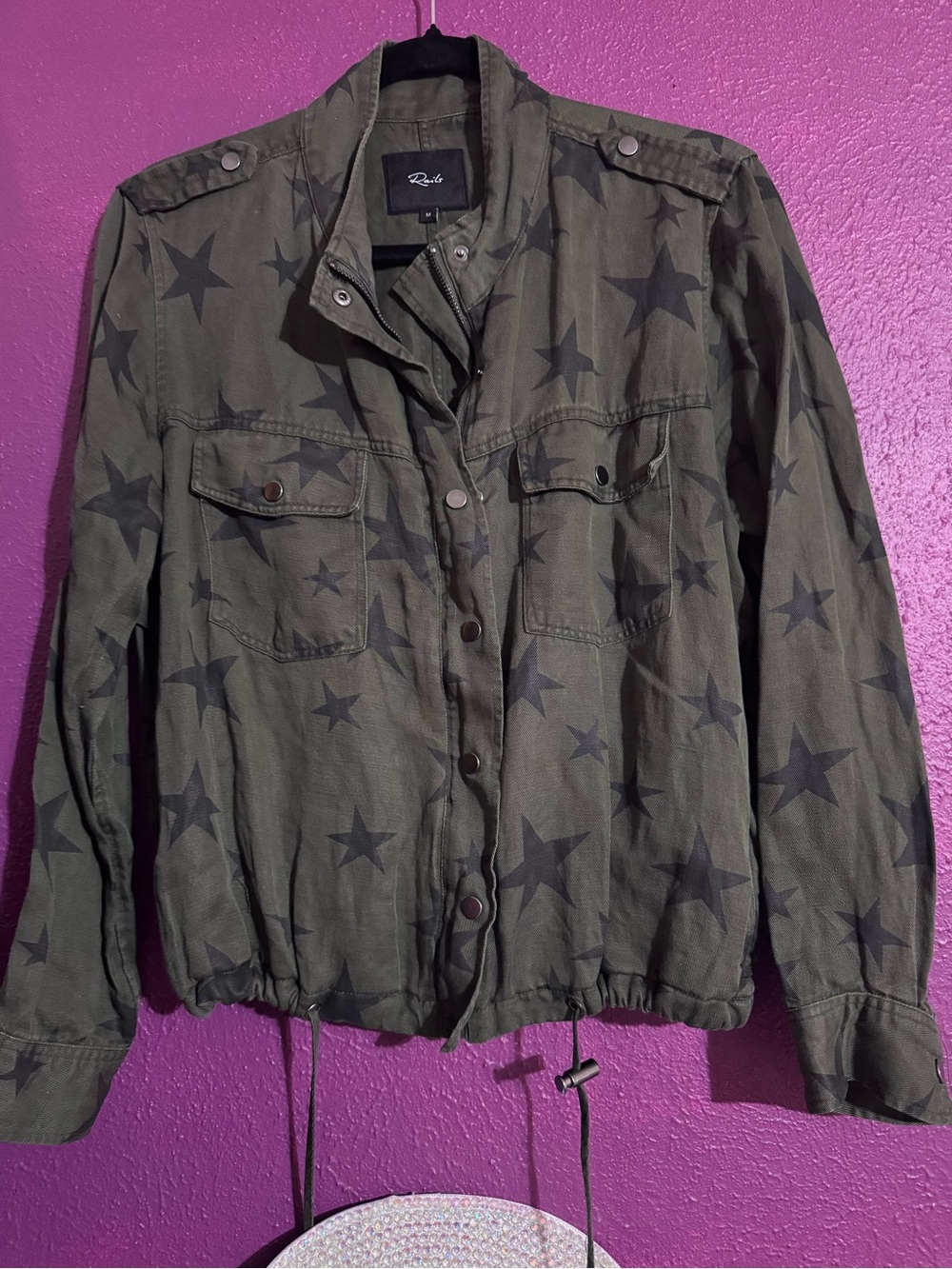 Rails Star Print Utility Jacket Olive Lightweight Layer Whimsigoth Grunge - M
